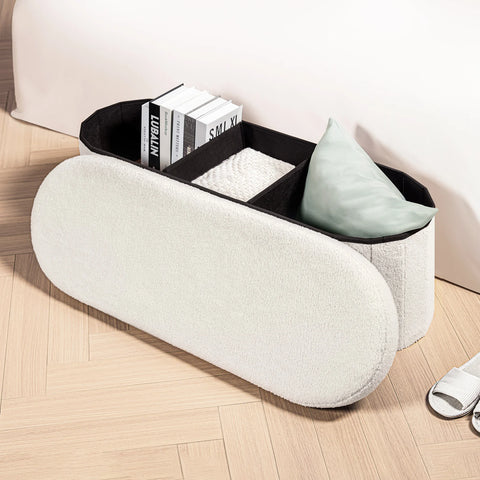 KNOBBY Teddy Fabric Storage Chest Footrest Seat,Folding Storage Ottoman,Long Ottomans Shoes Bench Ellipse