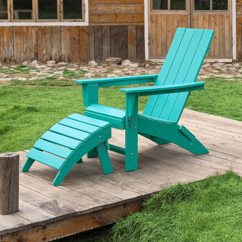 HDPE Folding 2 Adirondack Bench Lounge Chairs with Footrest &Table Outdoor Patio