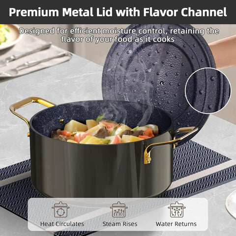 Nuwave Lux LE 13-Pc Cookware Set with Elegant Gold Handle, Diamond Infused Ceramic Non-Stick, PFAS Free, Premium Metal Lids,