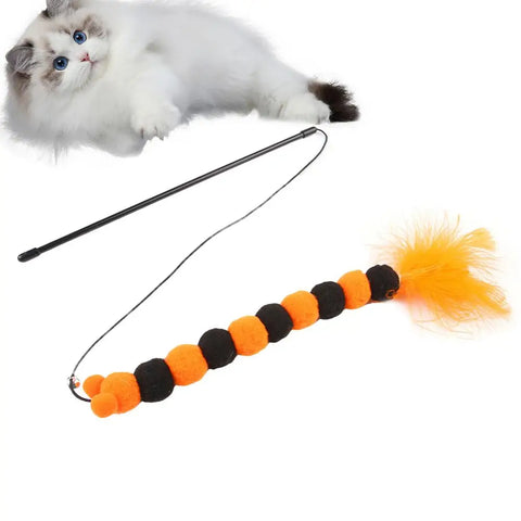 Cat Feather Wand Toys Feather Pet Teaser Wand Portable Pet Toys For Entertainment Multifunctional Teaser Toy With Bell & Plush