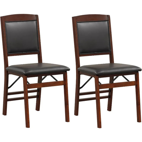 Folding Dining Chairs, Foldable Chairs with PVC Padded Seat & High Backrest, Wooden Side Chairs,   Dining Chairs