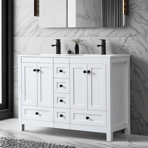 30" Bathroom Vanities Cabinet with Sink Combo Set, Undermount Ceramic Sink w/Thickened Wood, Matte Black Faucet