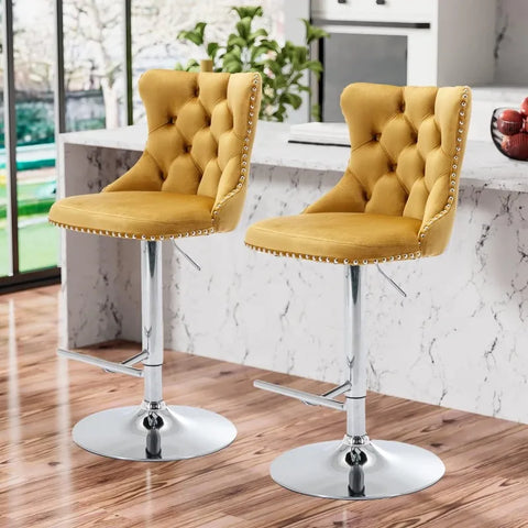 Swivel Bar Stools Set of 4,Adjustable Barstools with Back Velvet Tufted Counter Stools Modern Upholstered Bar Chairs