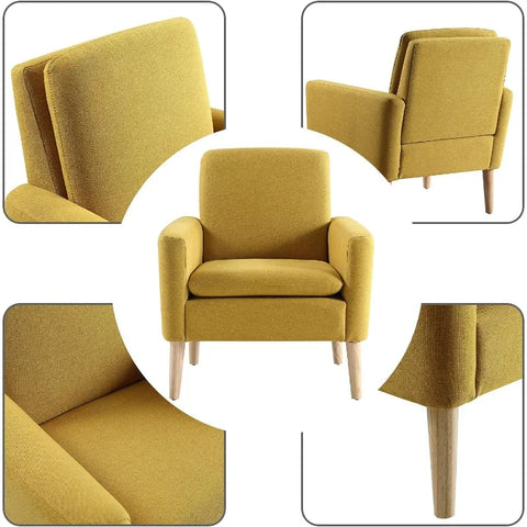 Lohoms Modern Accent Fabric Chair Single Sofa Comfy Upholstered Arm Chair Living Room Furniture Mustard Yellow