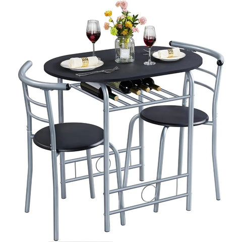 3-Piece Dining Room Table Set, Kitchen Table & Chair Sets for 2,Compact Table Set w/Steel Legs,for  Apartment, Black,31.5x21x29