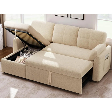 86" Sleeper Couch, 2 in 1 Convetible Sofa Bed with Pull Out Couch Bed and Storage Chaise,L-Shape Sectional living room sofas