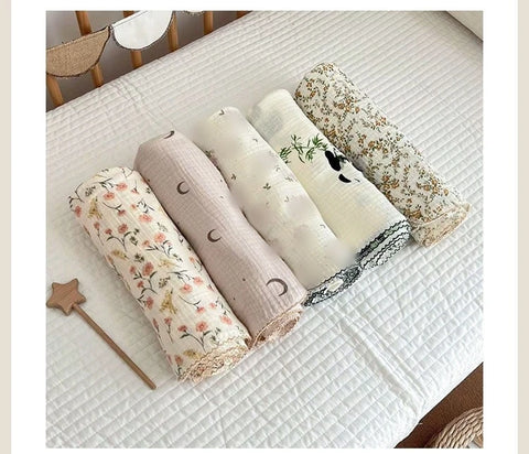 110*130cm Baby Muslin Blanket Gauze Thin Quilt Floral Print Double Layer Cotton Swaddle Blanket Stroller Cover Kids Bedding