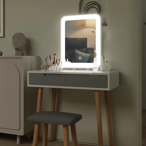 Makeup Vanity Desk with Lights,Small Vanity with Adjustable Brightness Mirror for Samll Spaces,Vanity Desk with Drawers