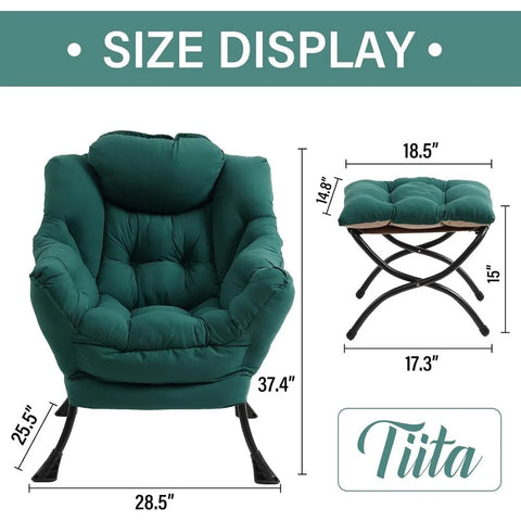 Tiita Lazy Chair with Ottoman, Modern Large Accent Lounge Chair, Leisure Sofa Armchair with Ottoman, Reading Chair