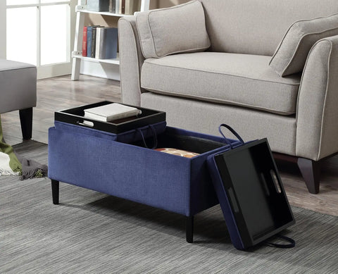 Concepts Designs4Comfort Magnolia Storage Ottoman with Reversible Trays, Dark Blue Corduroy