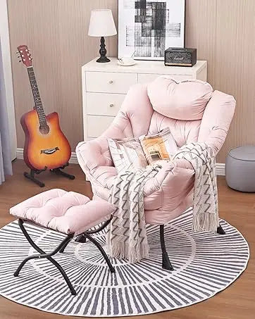 Lazy Chair with Ottoman, Modern Large Accent Lounge Chair, Leisure Sofa Armchair with Ottoman, Reading Chair with Footrest