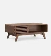 Ensley Coffee Table, Mid Century Modern Table with Storage, Farmhouse Wood Coffee Table for Living Room Fluted (Walnut)