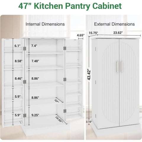 47” Kitchen Pantry Cabinets, Freestanding Kitchen Pantry Storage Cabinet with Doors and Adjustable Shelves