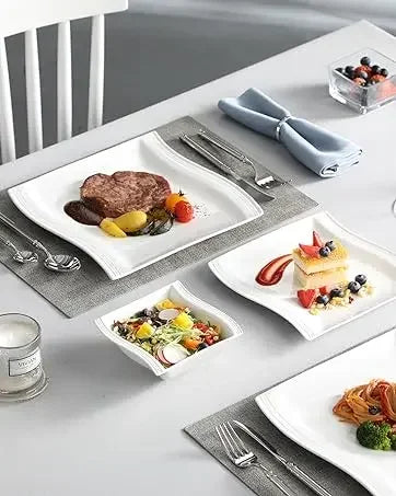 MALACASA Dinnerware Sets for 6, 30-Piece Square Plates and Bowls Sets, Porcelain Dishes Dinnerware Set with Dinner Plate and