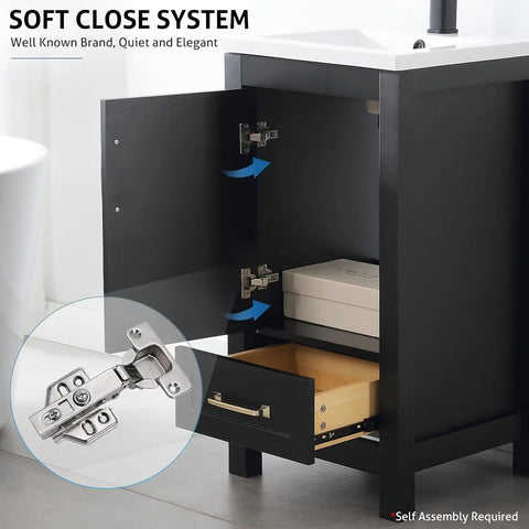 30" Bathroom Vanities Cabinet with Sink Combo Set, Undermount Ceramic Sink w/Thickened Wood, Matte Black Faucet