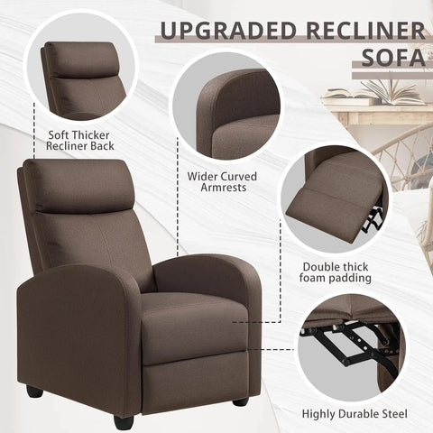 Recliner Chair Adjustable Home Theater Single Fabric Recliner Sofa Furniture with Thick Seat Cushion and Backrest Modern