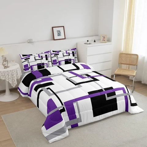 Comforter Set Kids Teens Dark Blue and Black Striped Bedding Bed Set Decor Modern Fashion Comforter Inner Fill Bedroom