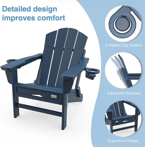 Adjustable Backrest Adirondack Chair Folding Patio Lawn Outdoor Fire Pit Chairs Adirondack Chairs Weather Resistant