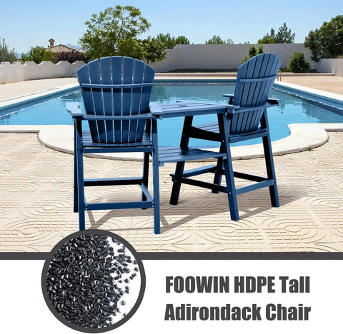 FOOWIN Tall Adirondack Chairs Set of 2，Recycled Poly Balcony Chair with Double Connecting Tray Patio Stools Weather Resistant