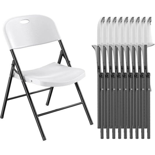 10 Pack 650 Weight Limit Heavy Duty Plastic Folding Chair with Reinfoced Steel Frame for Indoor and Outdoor, Wedding, Party