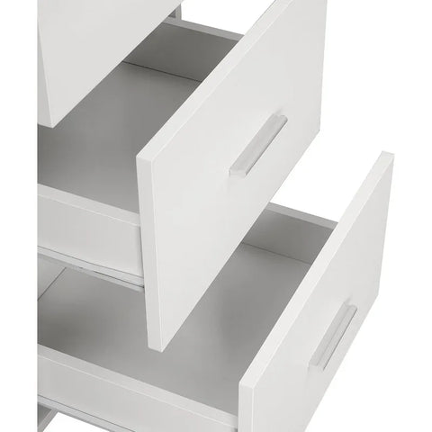 L Shaped Desk - Two-Toned Computer Desk with Drawers & Storage Shelves - Simple Modern Furniture & Home Office Space Corner Tabl