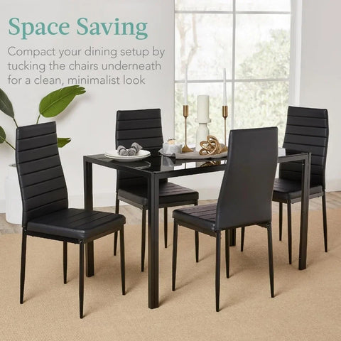 5-Piece Glass Dining Set, Modern Kitchen Table Furniture for Dining Room, Dinette, Compact Space-Saving w/Glass Tabletop