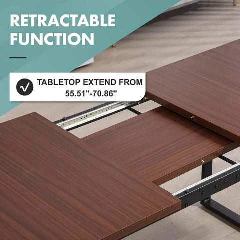 Wood Dining Table for 6 people, 70.86 Inch Modern Rectangular table with Metal Legs, Long Wooden Dinner Table