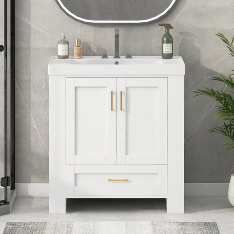 30'' Bathroom Vanity with Basin Sink Modern Bathroom Storage Cabinet with Double-sided Storage Shelf Freestanding Bathroom Basin