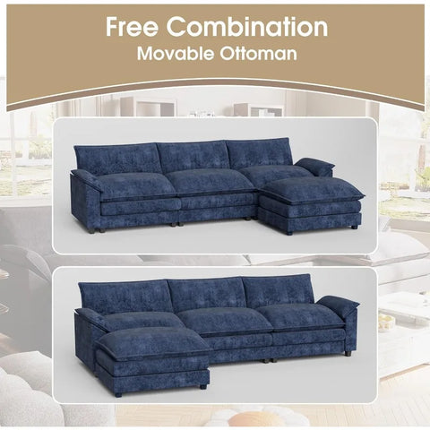 119” Modular Oversized Sectional Sofa Couch,Wide Arm L-Shaped Couch, Deep Seat and Reversible Ottoman,Chenille Fabric