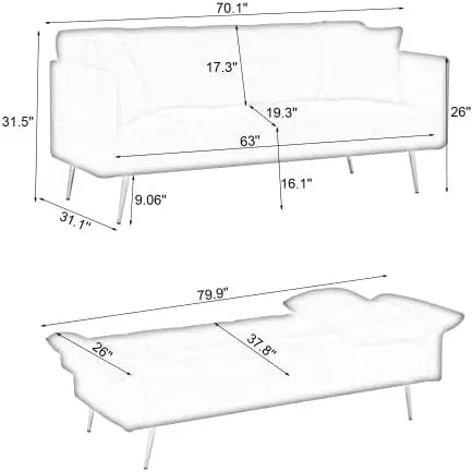 Futon Sofa Bed Couch, Couches Bed with Mattress, Loveseat Sleeper, Adjustable Arms & Backrest, Small Modern Love Sofa