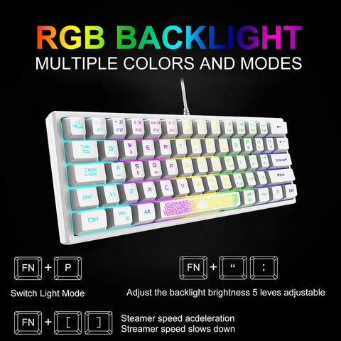 K61 RGB Wired Keyboard 60 Percent 62 Keys Ergonomic Gaming Keyboard Ultra-Compact Mini Keyboard Multiple Modes For Laptop PC