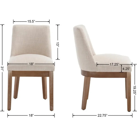 Modern Dining Chair Set of 4,Comfortable Dining Room Chairs with Back,Linen Fabric Upholstered Kitchen Side Chairs with Wood Leg