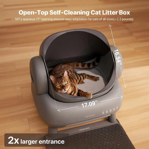 M1 Open-Top Self Cleaning Cat Litter Box Automatic Cat Litter Box with APP Control Odor-Free Waste Disposal Includes Trash Bags