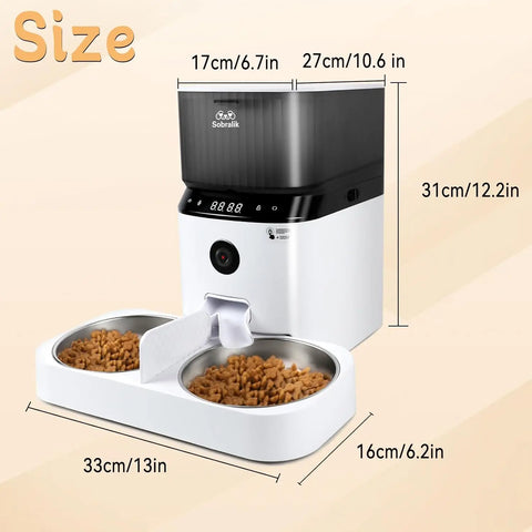 Automatic Cat Feeders, Smart Timed Automatic Dog Feeder, HD Camera Voice and Video Recording, Cat Food Dispenser Portion, 2.4G W