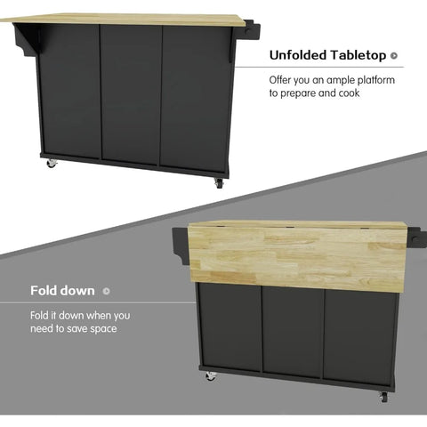 Kitchen Cart on Wheels with Drop Leaf,Rolling Kitchen Island with Storage Cabinet and 3 Drawers,Spice Rack,Towel Rack