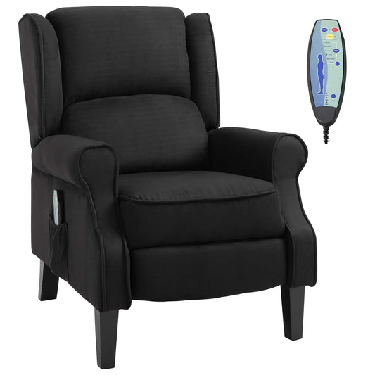 Vibration Massage Recliner Chair with Heat, Wingback Single Sofa, Modern Suede Fabric Push Back Reclining Chair with Footrest