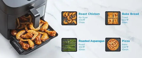 Mi dea 8 in 1 Dual Air Fryer 11 Quart with 2 Independent Frying Baskets Large Capacity Clear Windows, Smart Sync Finish