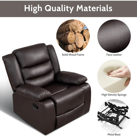 Oversized Rocker Recliner Chair Comfy Wide Lazy Boy Recliner Chair with Overstuffed Armrest, Faux Leather Manual Reclining Chair