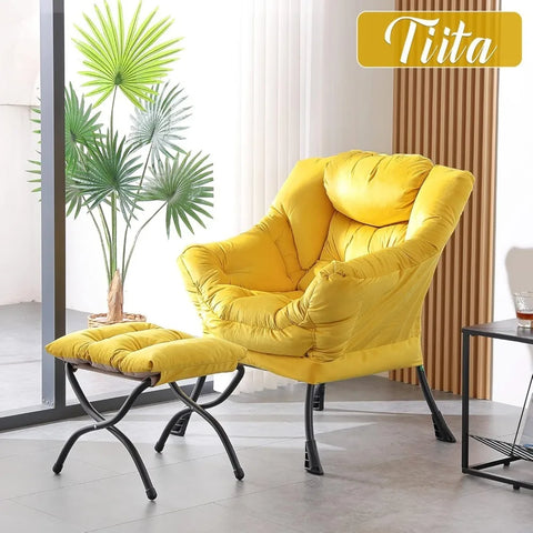 Tiita Lazy Chair with Ottoman, Modern Large Accent Lounge Chair, Leisure Sofa Armchair with Ottoman, Reading Chair