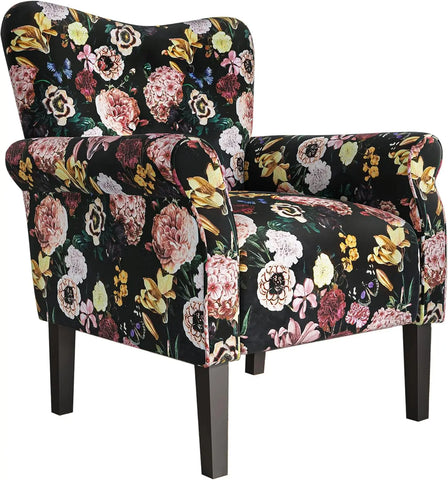 BELLEZE Modern Accent Chair for Living Room, High Back Floral Armchair with Wooden Legs, Upholstered Wingback Side Chair Padded