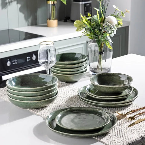 Ceramic Dinnerware Sets,Handmade Reactive Glaze Plates and Bowls Set,Highly Chip and Crack Resistant