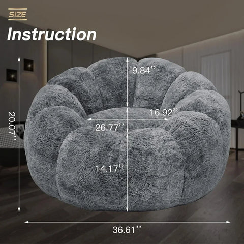 Bean Bag Chairs for Adults with Filler, 36" Memory Foam Bean Bag Sofa Chair with Flower Armrest Design Faux Fur Comfy Reading