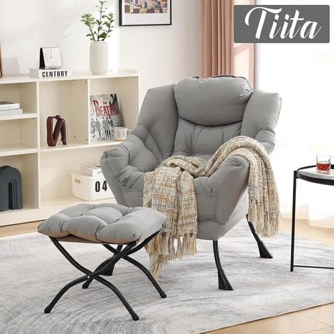 Tiita Lazy Chair with Ottoman, Modern Large Accent Lounge Chair, Leisure Sofa Armchair with Ottoman, Reading Chair