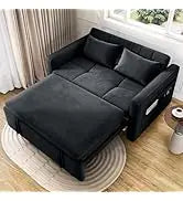 55" Convertible Sofa Bed,3-in-1 Sleeper Sofa with Pull-Out Bed,Velvet Futon Couch Reclining Backrest and Side Pocket,Modern