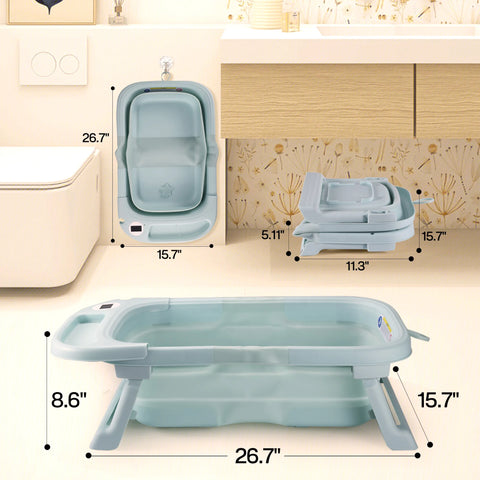 Baby Bathtub,Baby Bath Tub with Soft Cushion & Thermometer,Baby Bathtub Newborn to Toddler 0-36 Months,Portable Travel Baby Tub