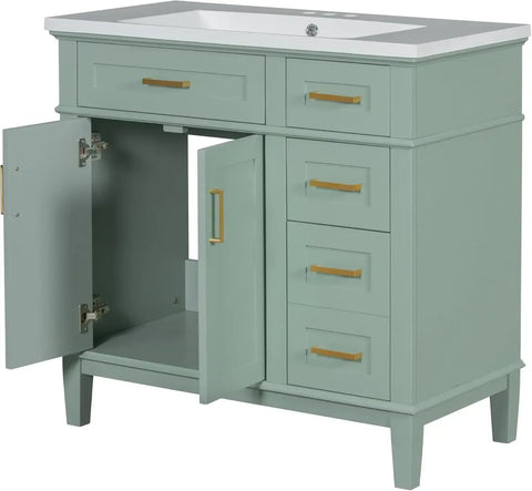 36" Bathroom Vanity with Sink,  4 Drawers & Double Doors, Freestanding Bathroom Sink Cabinet with Undermount Basin