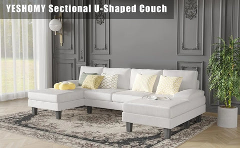 Sectional Sofa U-Shaped Couch with Soft Modern Cotton Chenille Fabric for Living Room, Oversized Seats with Comfortable Backrest