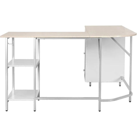 L Shaped Desk - Two-Toned Computer Desk with Drawers & Storage Shelves - Simple Modern Furniture & Home Office Space Corner Tabl