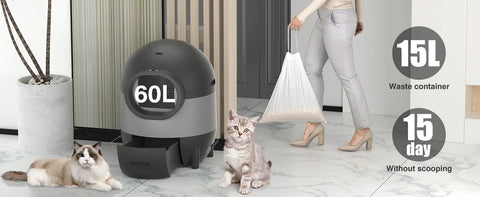 Smart Self Cleaning Cat Litter Box, Automatic Extra Large Litter Box for Multiple Cats, Odor-Removal/Health Monitoring,