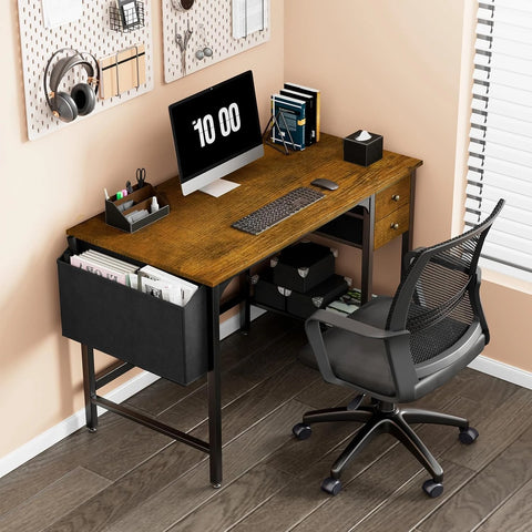 Computer Desk with Drawers - 40 Inch Work Small Desk for Bedroom Home Office, Simple Study Writing Table PC Desks with Drawer St